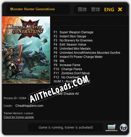 Monster Hunter Generations: Читы, Трейнер +13 [CheatHappens.com]