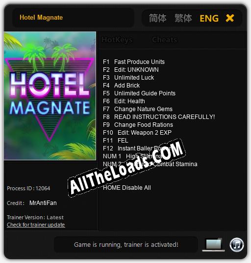 Hotel Magnate: ТРЕЙНЕР И ЧИТЫ (V1.0.16)