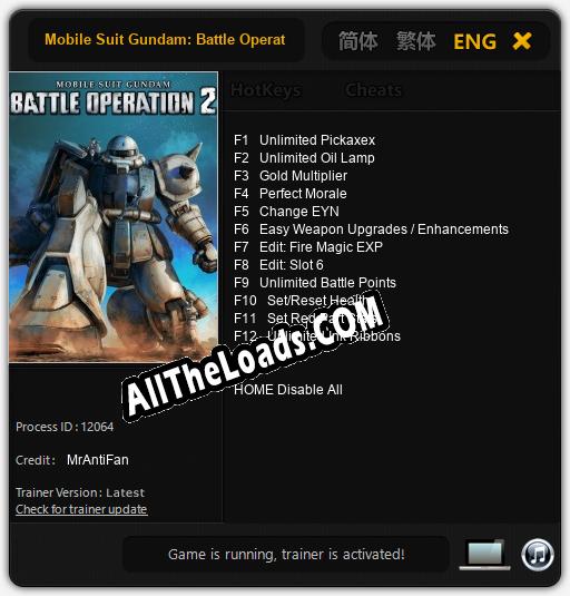 Трейнер для Mobile Suit Gundam: Battle Operation 2 [v1.0.3]